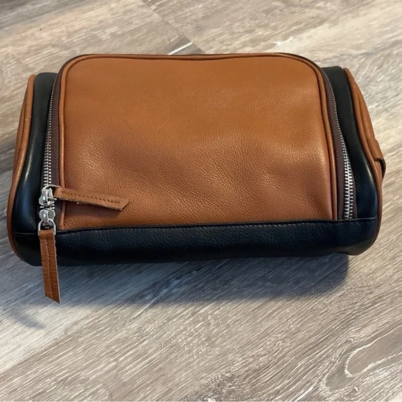 Genuine Leather Toiletry Case Men’s Brown & Black Travel Piece Organize Vacation - Picture 5 of 13